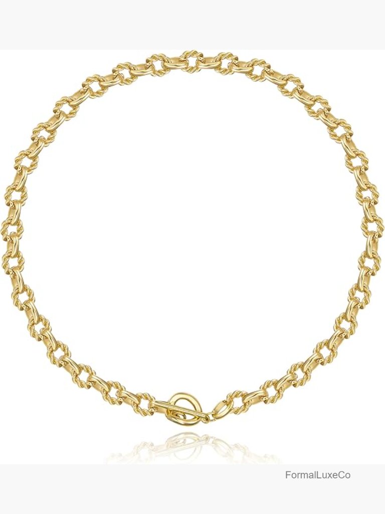 18k Gold Plated Twisted Oval Link Chain Choker Toggle Clasp Necklace